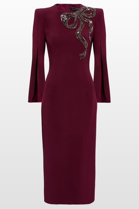 Love Bow Split-sleeve Midi Dress