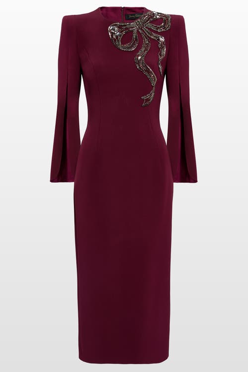 Jenny Packham Love Bow Split-sleeve Midi Dress In Red