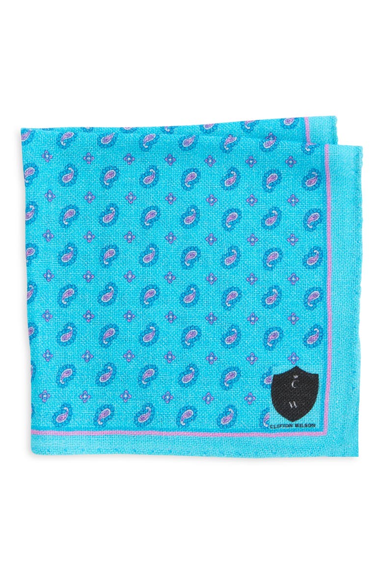 Paisley Wool Pocket Square, Main, color, TEAL