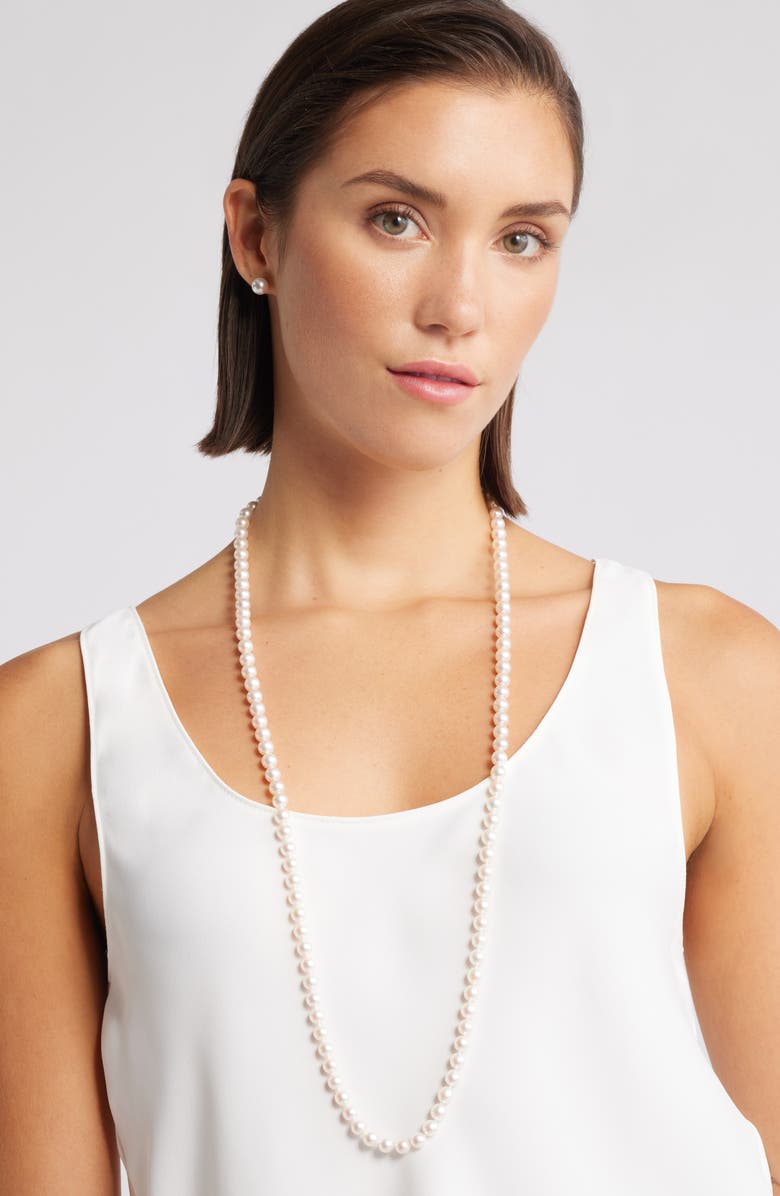 Nordstrom Long Akoya Pearl Necklace, Alternate, color, White- 14K White Gold