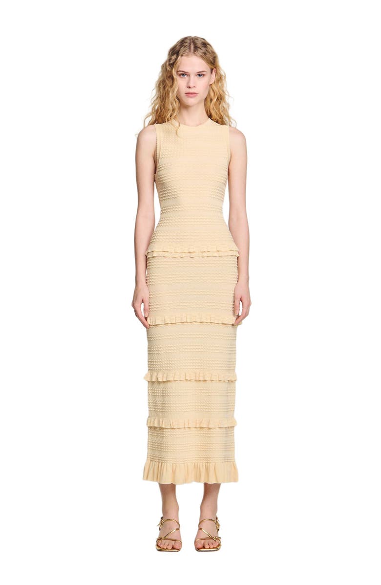 SANDRO Ruffled knit maxi dress, Main, color, 
