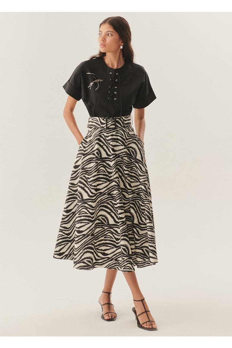 Brooke Zebra Print Midi Skirt, Alternate, color, BLACK