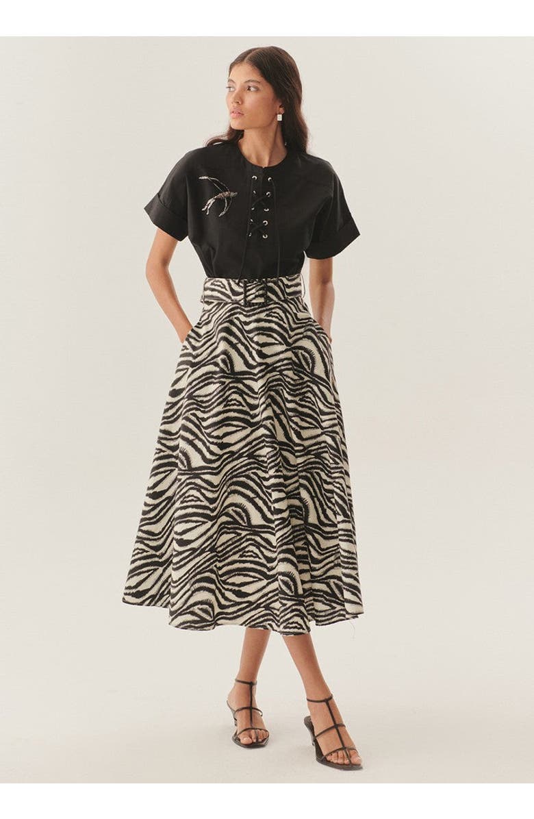Exquise Brooke Zebra Print Midi Skirt, Alternate, color, Black