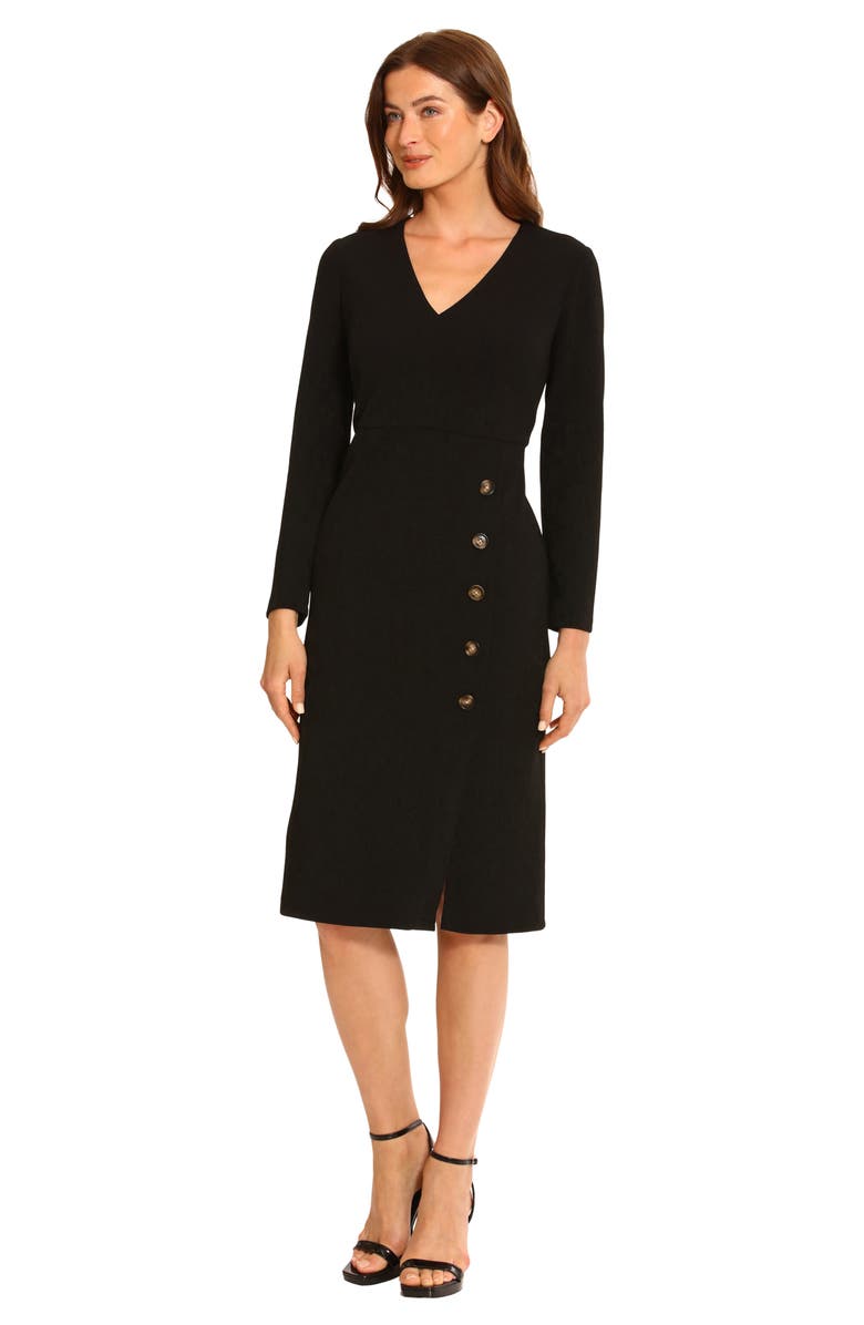 Maggy London V-Neck Long Sleeve Midi Dress, Alternate, color, 