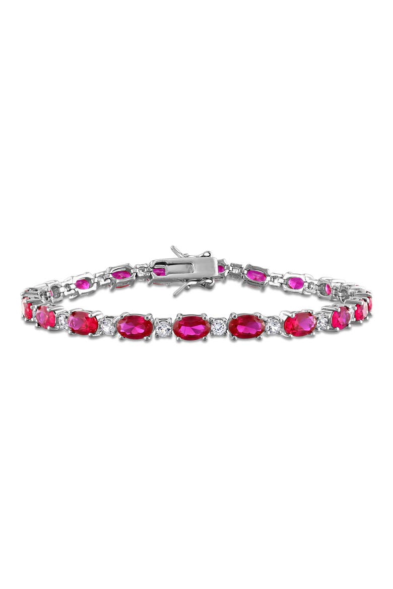 Lab Created Ruby & Lab Created White Sapphire Tennis Bracelet, Main, color, RED