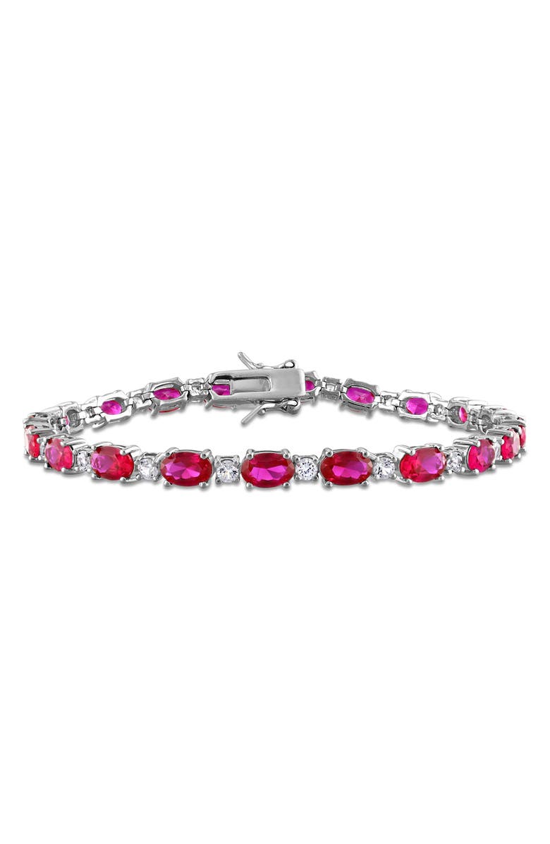 DELMAR Lab Created Ruby & Lab Created White Sapphire Tennis Bracelet, Main, color, Red