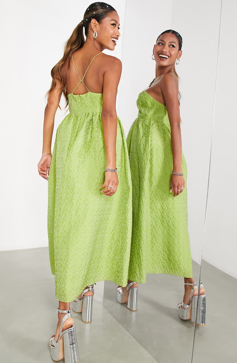 ASOS DESIGN Cutout Brocade Dress, Alternate, color, Medium Green
