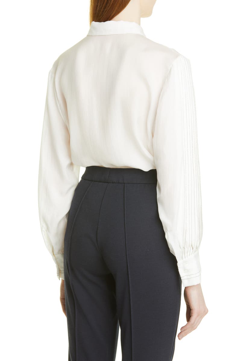 Fabiana Filippi Beaded Pleat Long Sleeve Button-Up Silk Shirt, Alternate, color,