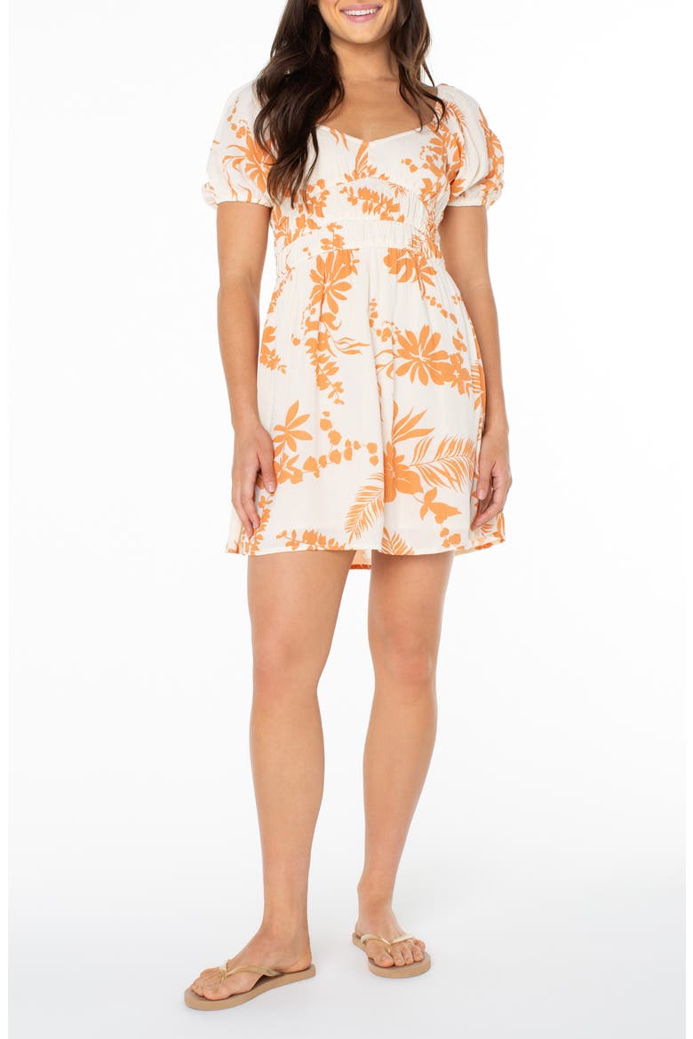 Camellia Floral Crinkled Gauze Minidress, Main, color, PAPAYA