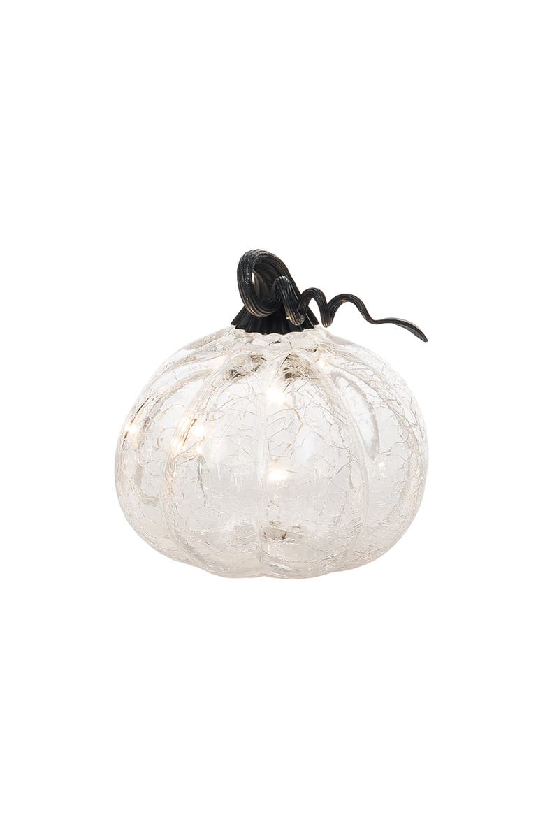 Transpac Clear Iridescent Glass Halloween Pumpkin Light Up Figurine, Main, color, Clear