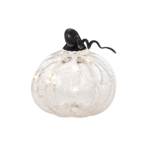 Transpac Clear Iridescent Glass Halloween Pumpkin Light Up Figurine In White