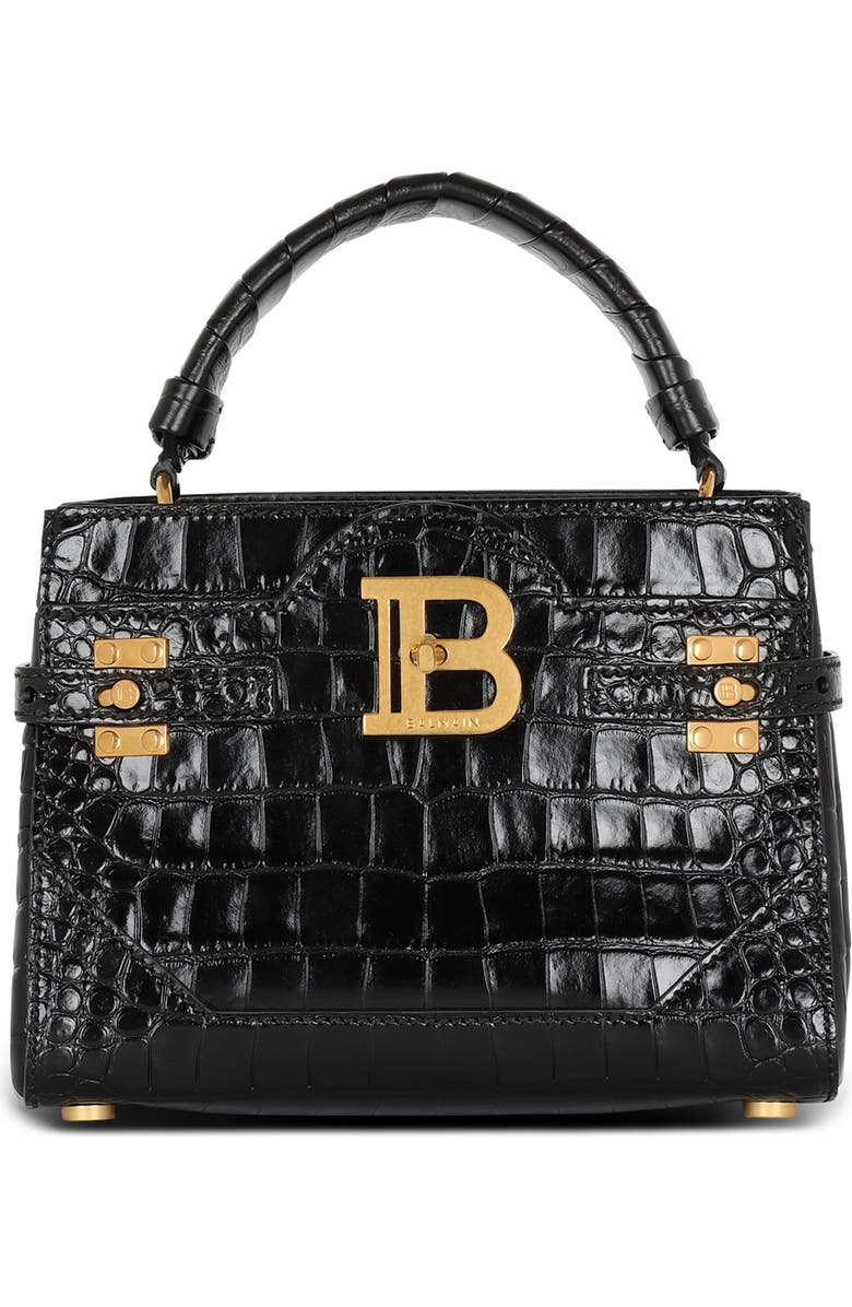 Balmain B-Buzz 23 Croc Embossed Leather Top Handle Bag, Main, color,