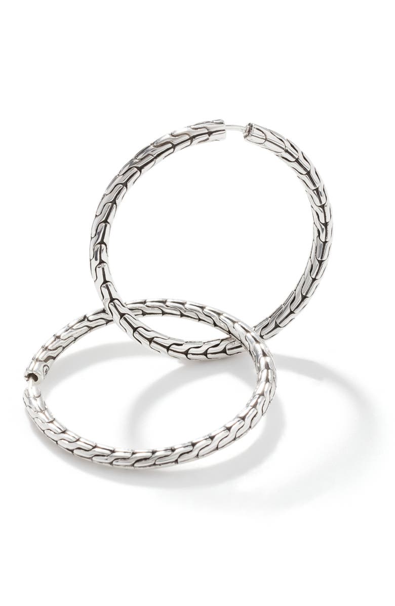 John Hardy Carved Chain Hoop Earrings, 37mm, Alternate, color, Silver