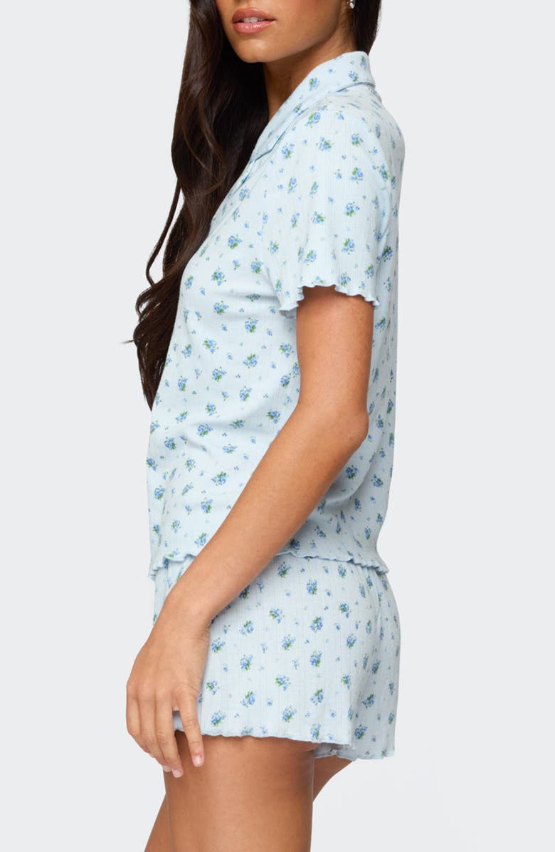 EDIKTED Camden Floral Pointelle Button-Up Shirt, Alternate, color, Light-Blue