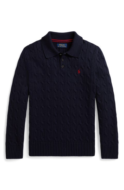 Kids' Cotton Cable Knit Polo Sweater