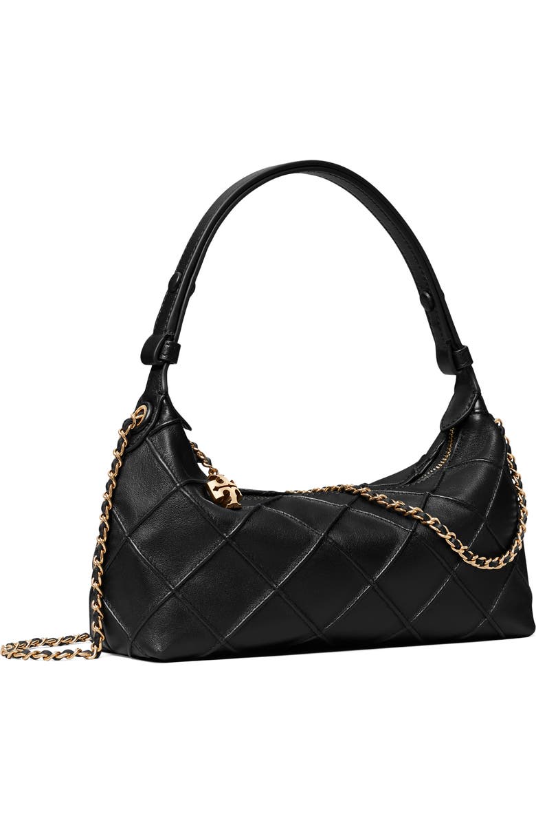 Tory Burch Fleming Pochette Quilted Leather Shoulder Bag, Alternate, color, Black