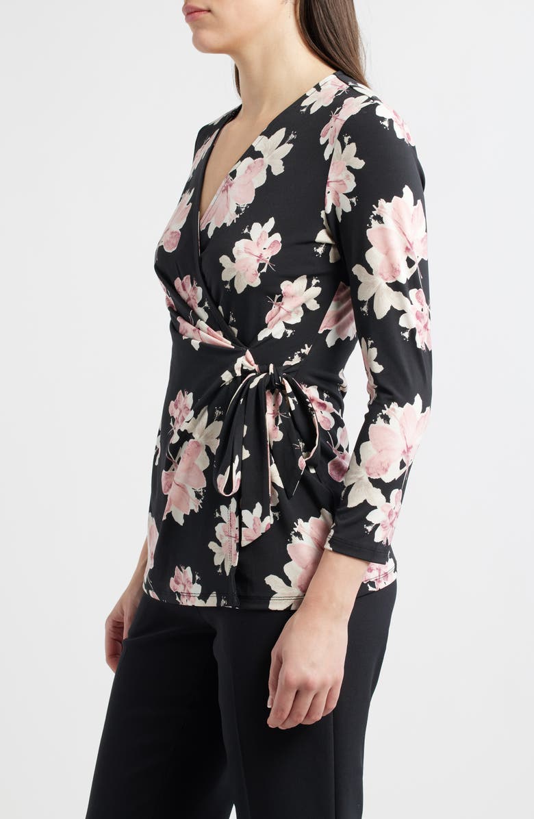 Anne Klein Floral Print Wrap Top, Alternate, color, Anne Black Multi