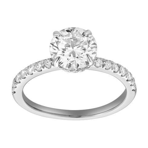 Amore 14K Gold Round Cut Lab Grown Diamond Hidden Halo Engagement Ring - 1.95 Ct