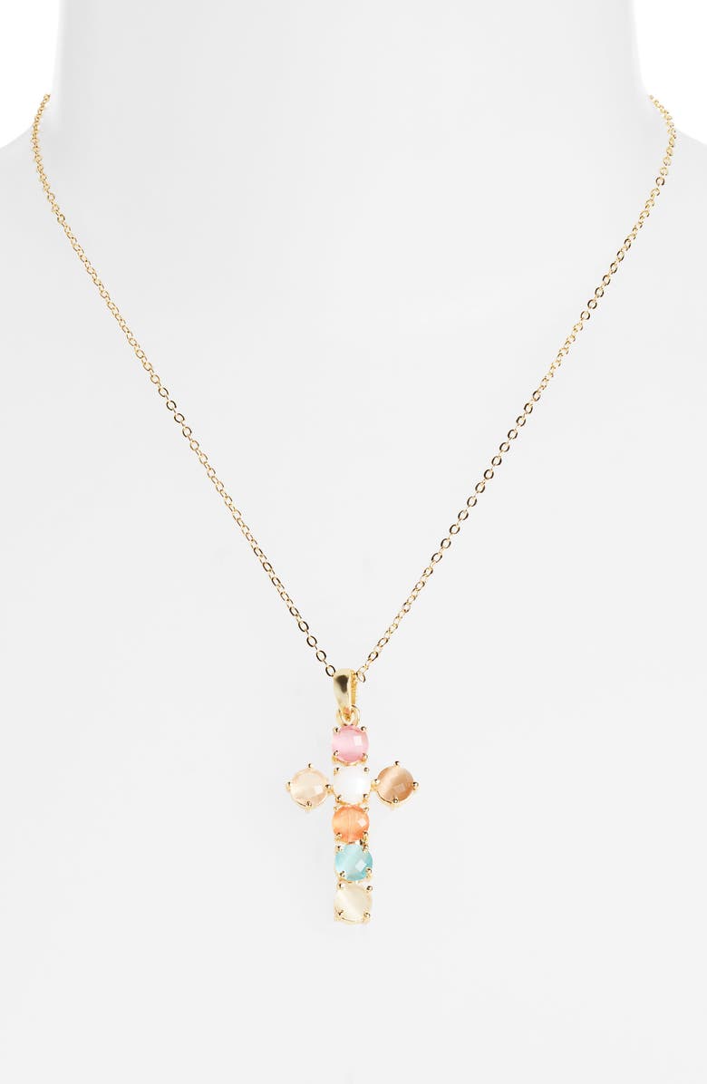 Kiara by Ki-ele Philomena Rainbow Stone Cross Pendant Necklace, Alternate, color, Gold