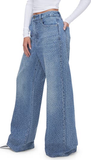 Good Ease Crystal Embellished Wide Leg Jeans