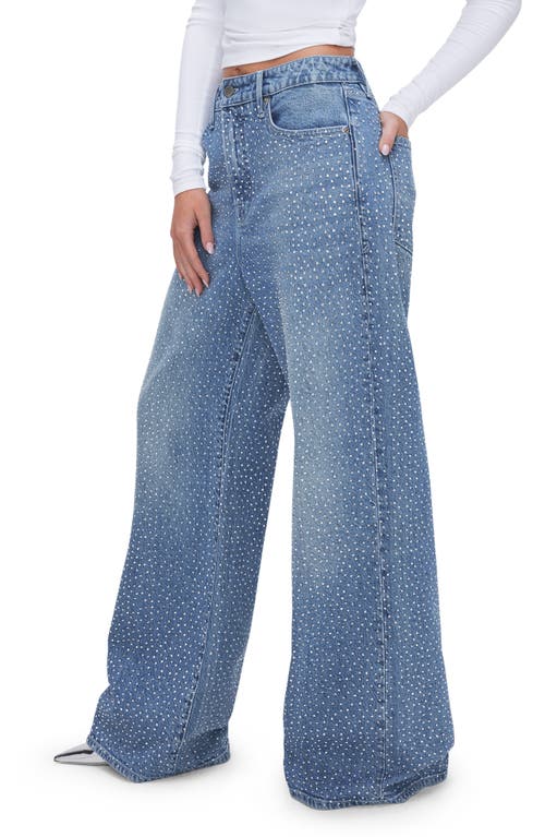 Good American Good Ease Crystal Embellished Wide Leg Jeans In Indigo592