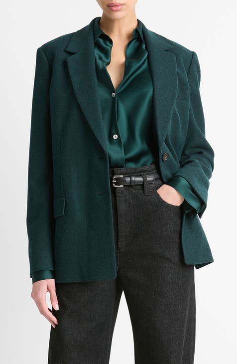 Free People Women's Tie Front Blazer Long Sleeve Jacket good Green Coat Size S