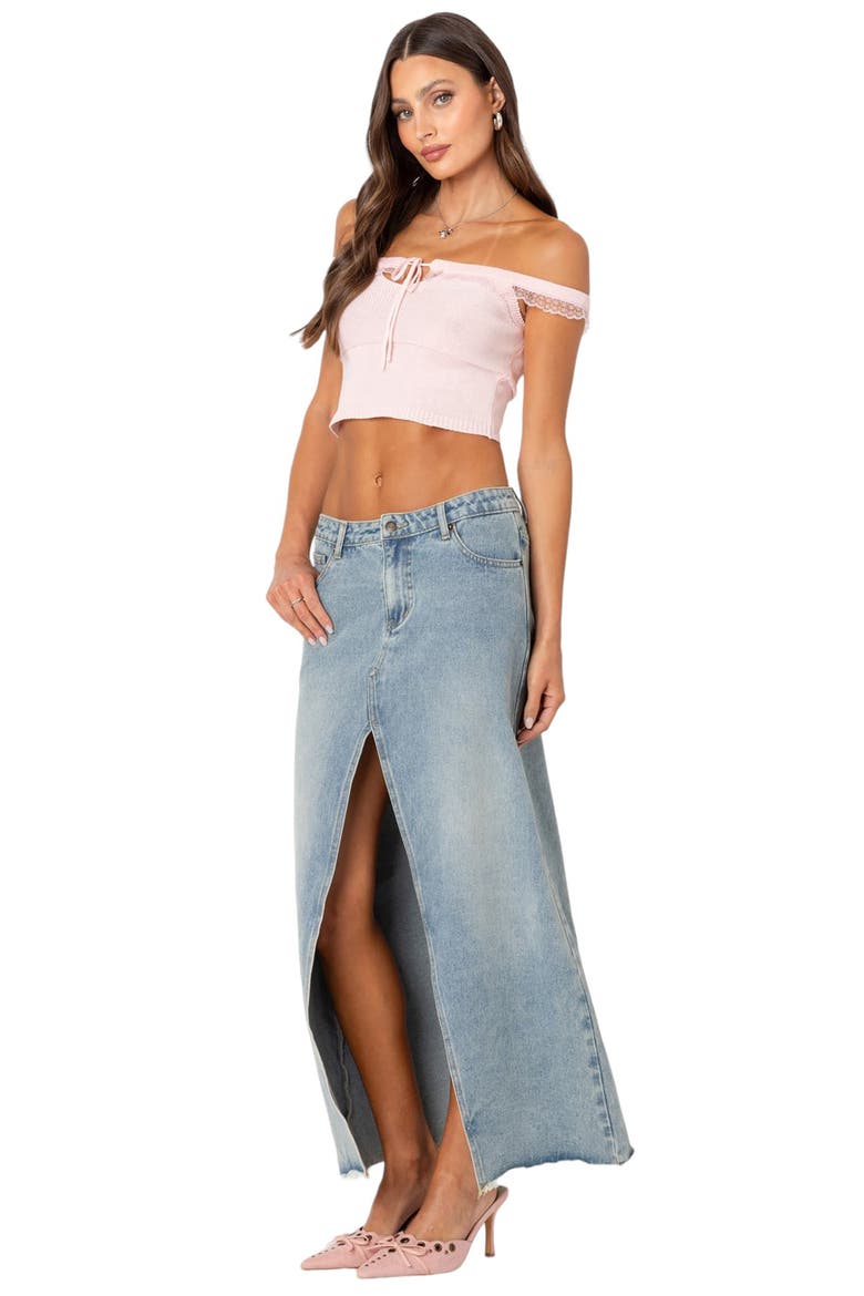 Lace Trim Off the Shoulder Knit Cotton Crop Top, Alternate, color, LIGHT-PINK