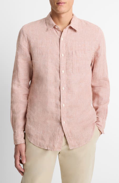 Vince Houndstooth Classic Fit Linen Button-up Shirt In Pink