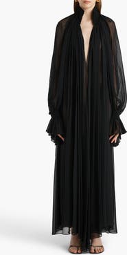 Khaite Edgar Long Sleeve Silk Chiffon Dress