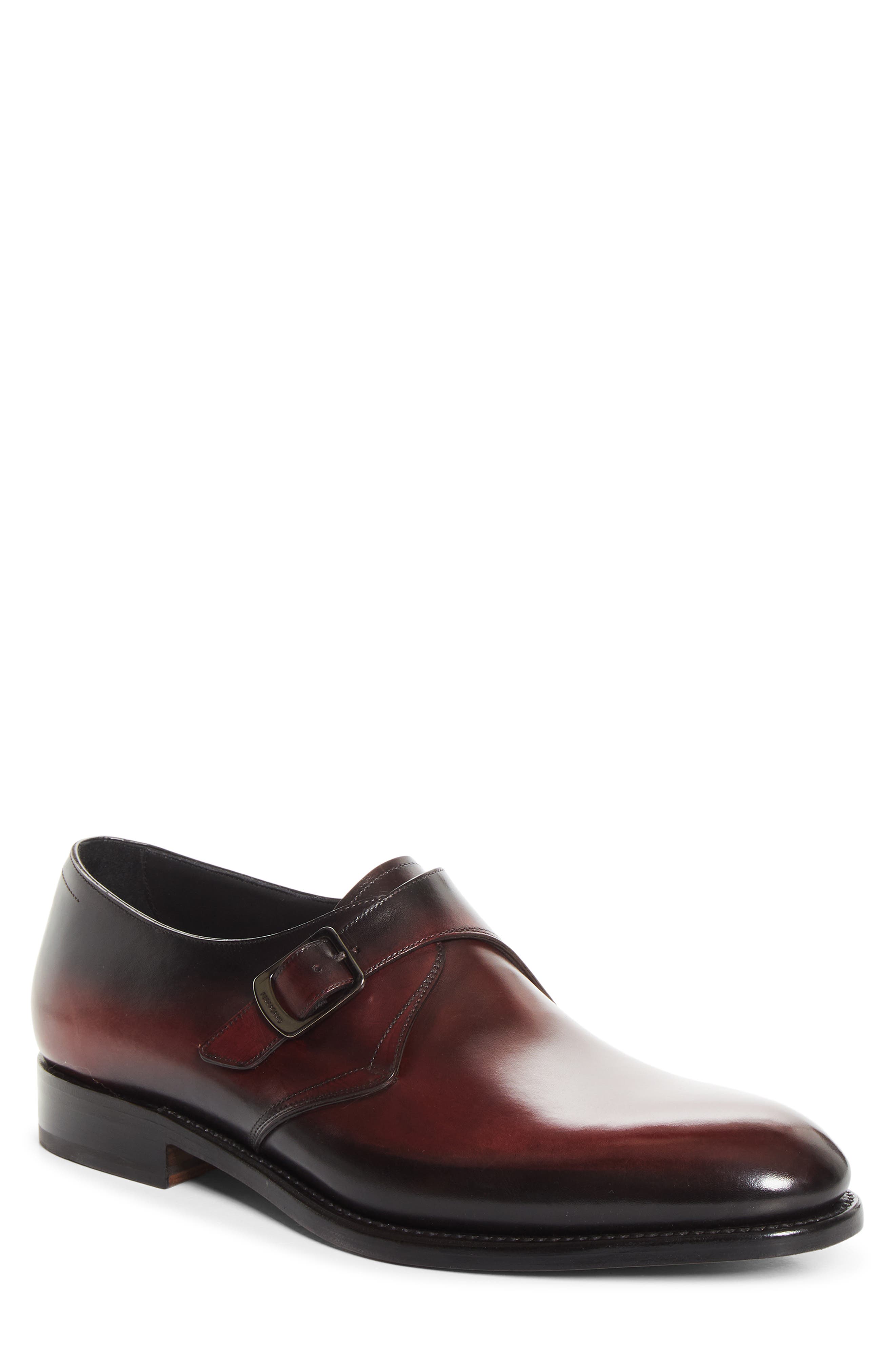 FERRAGAMO Sullivan Single Monk Strap Oxford, Main, color, Cordovan/ Nero
