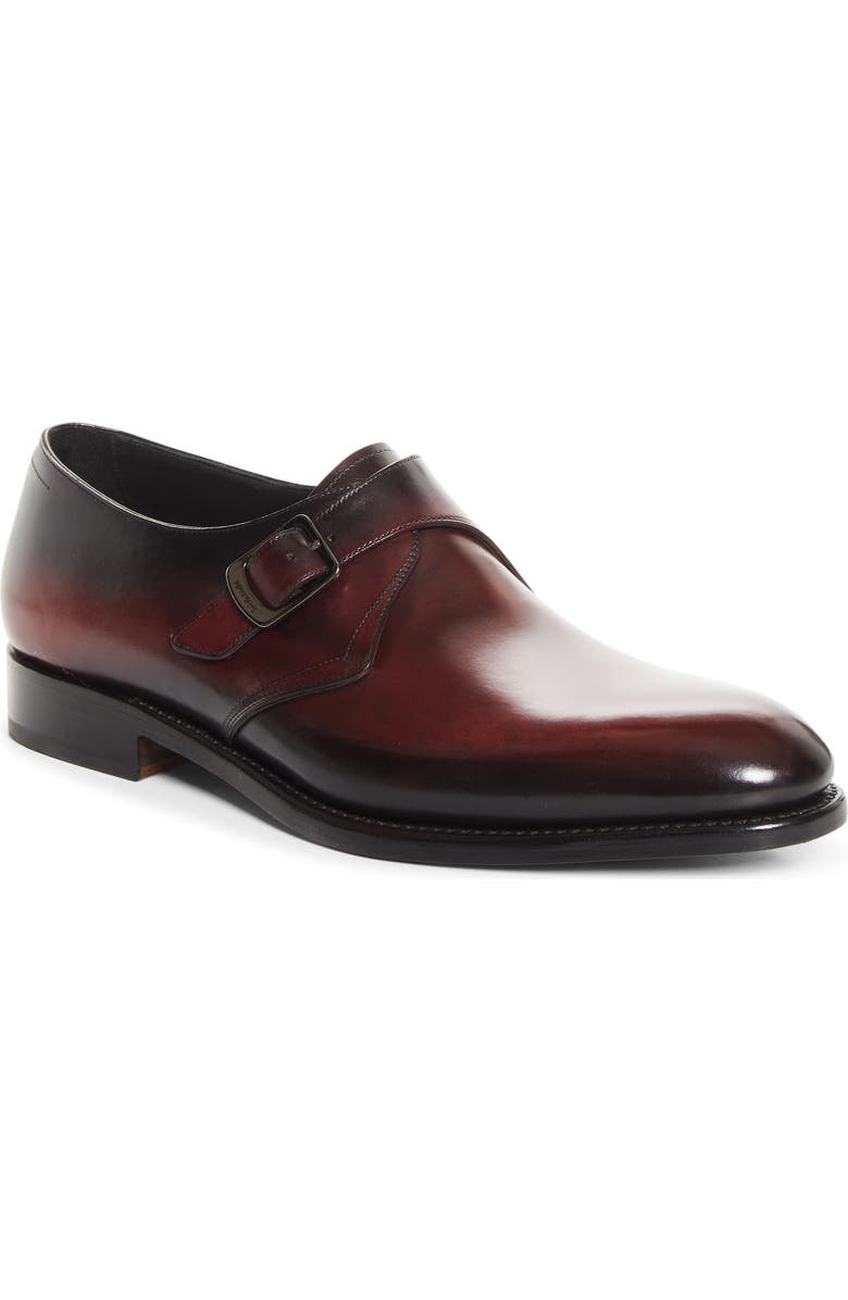 FERRAGAMO Sullivan Single Monk Strap Oxford, Main, color, Cordovan/ Nero