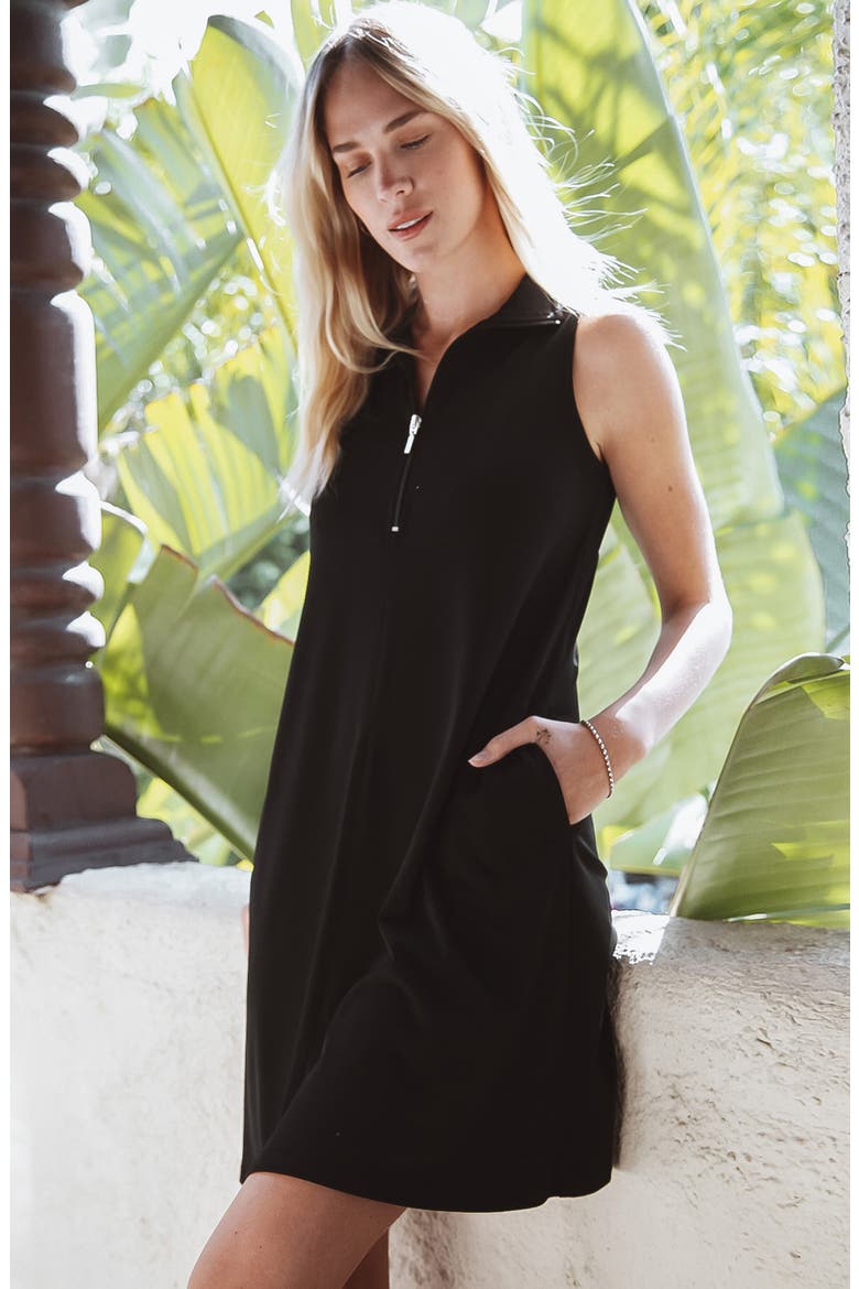 Travel Jersey Half Zip Shift Dress, Alternate, color, BLACK