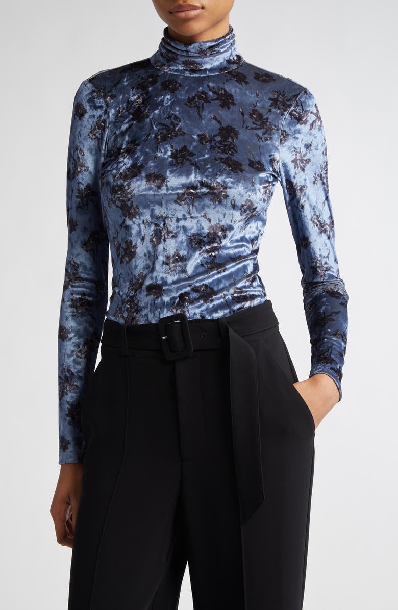 Cinq à Sept Kiara Carnation Print Velvet Turtleneck, Main, color,