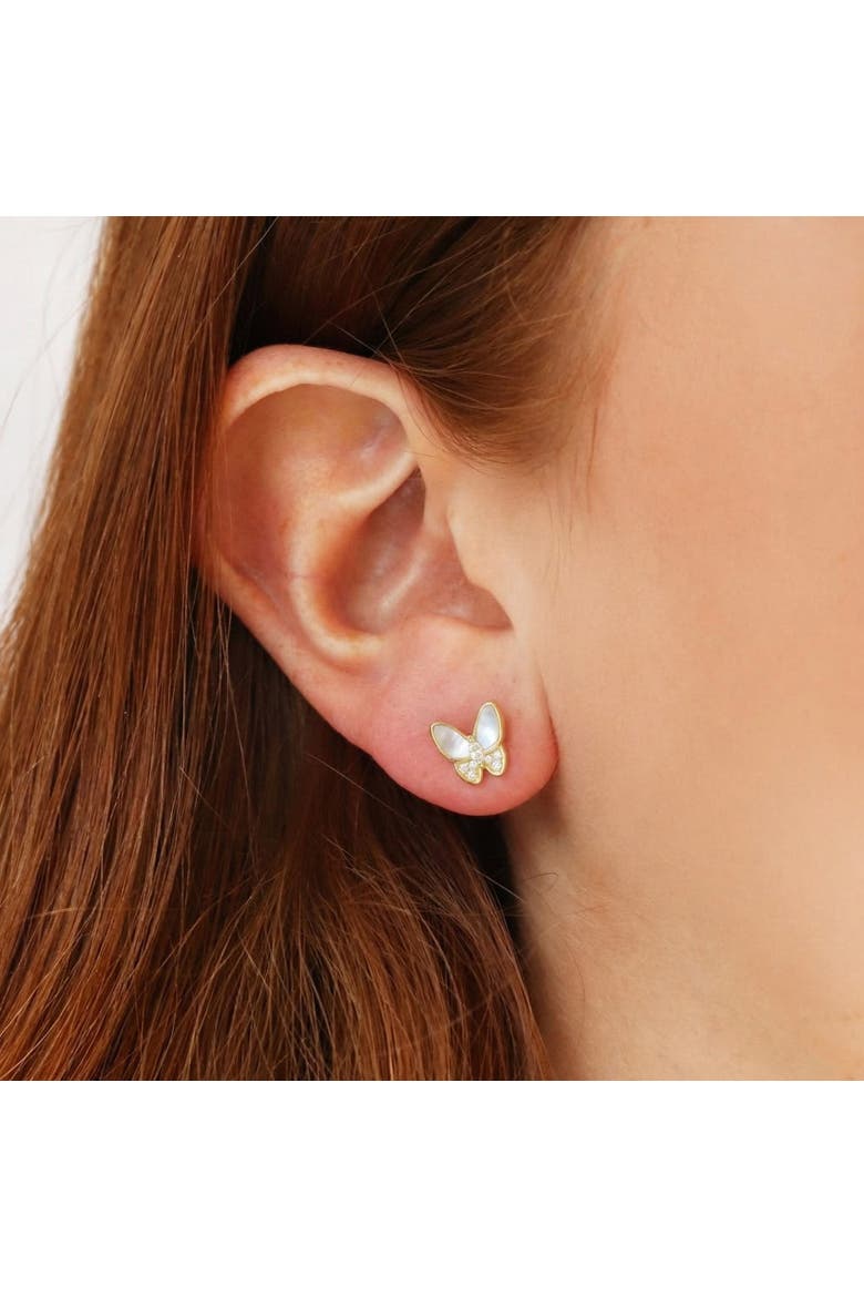 Mother of Pearl CZ Butterfly Stud Earrings, Alternate, color, Mother Of Pearl