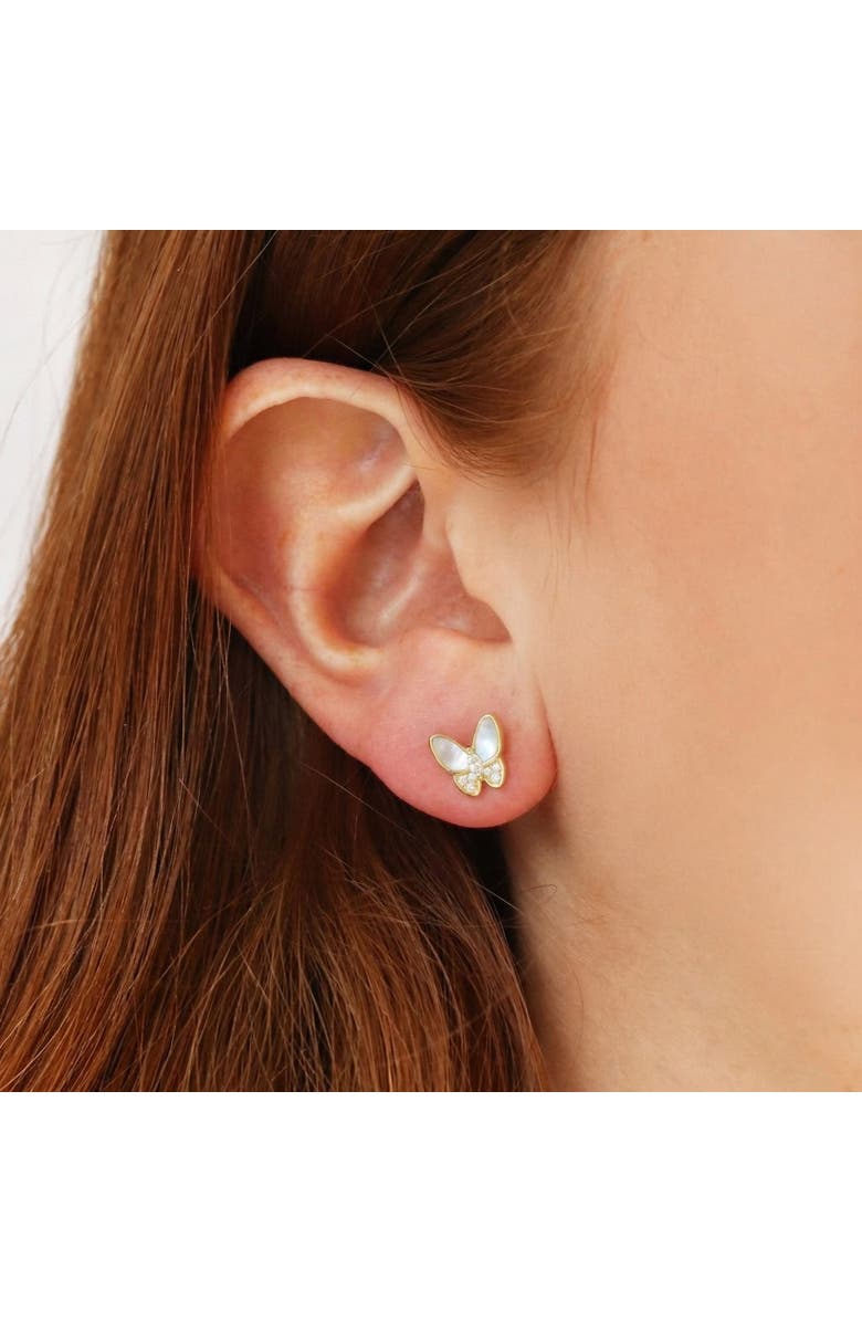 The Lovery Fine Jewelry Mother of Pearl CZ Butterfly Stud Earrings, Alternate, color, Mother Of Pearl