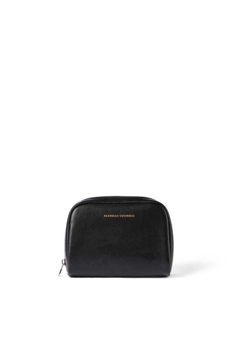 Grained leather slim beauty case, Main, color, Black