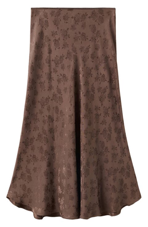Floral Jacquard A-Line Midi Skirt