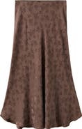 MANGO Floral Jacquard A-Line Midi Skirt
