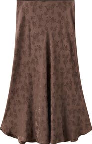 MANGO Floral Jacquard A-Line Midi Skirt