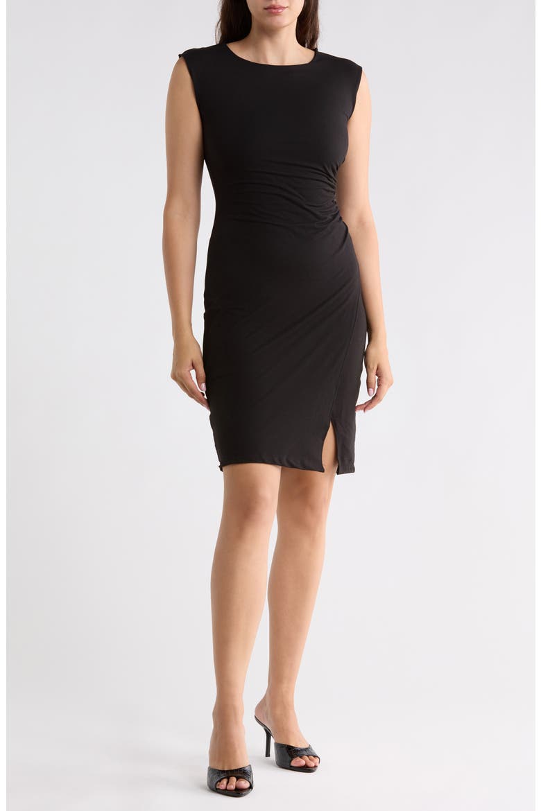 Side Ruched Knit Dress, Main, color, BLACK