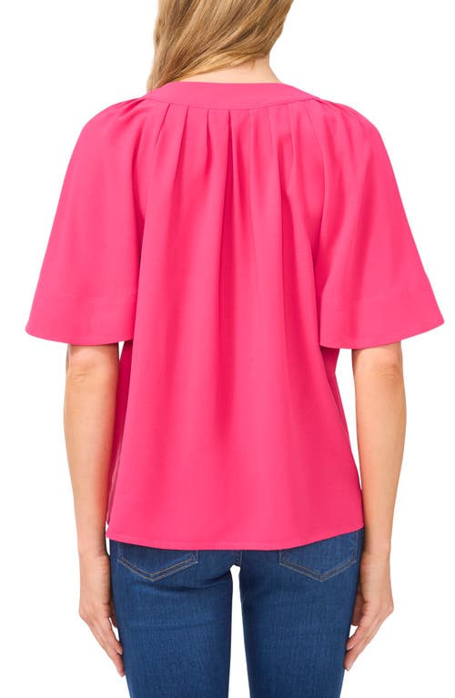 Cece Flutter Sleeve Crepe Top In Bright Rose