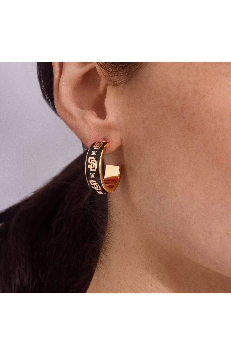 WEAR by Erin Andrews x BaubleBar San Diego Padres Enamel Hoop Earrings, Alternate, color, Gold