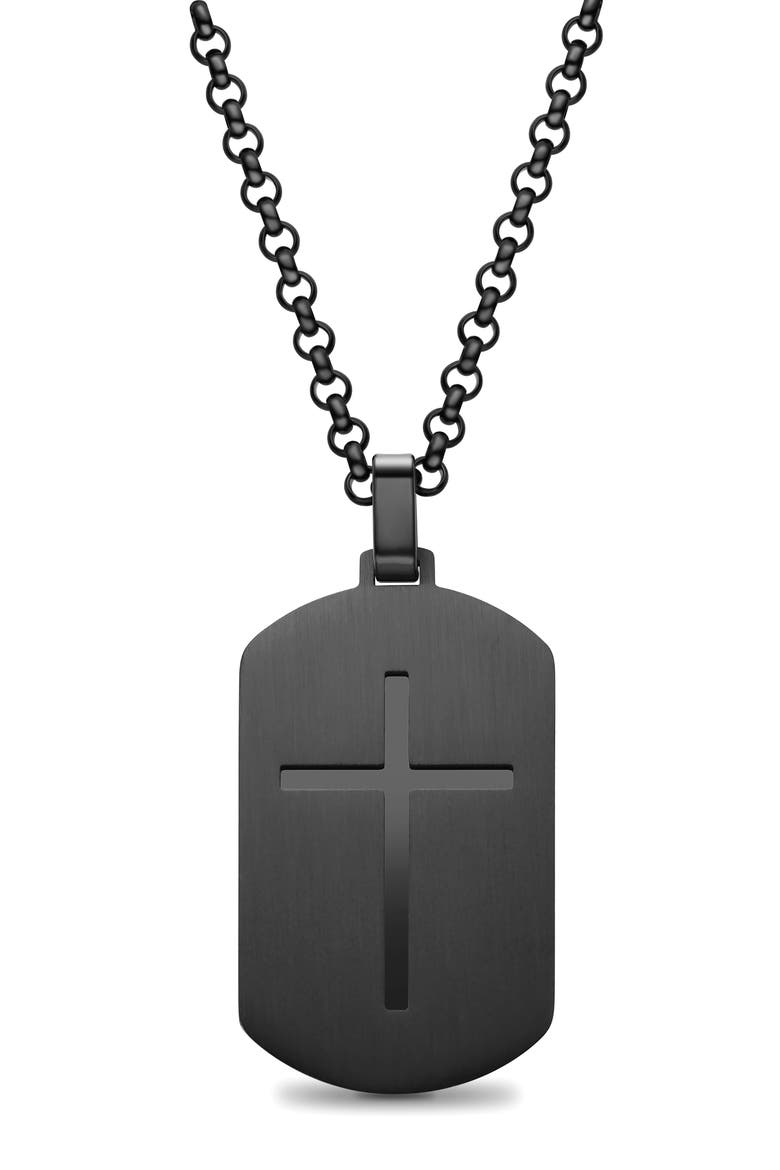 Men's Prayer Dog Tag Pendant Necklace, Main, color, BLACK