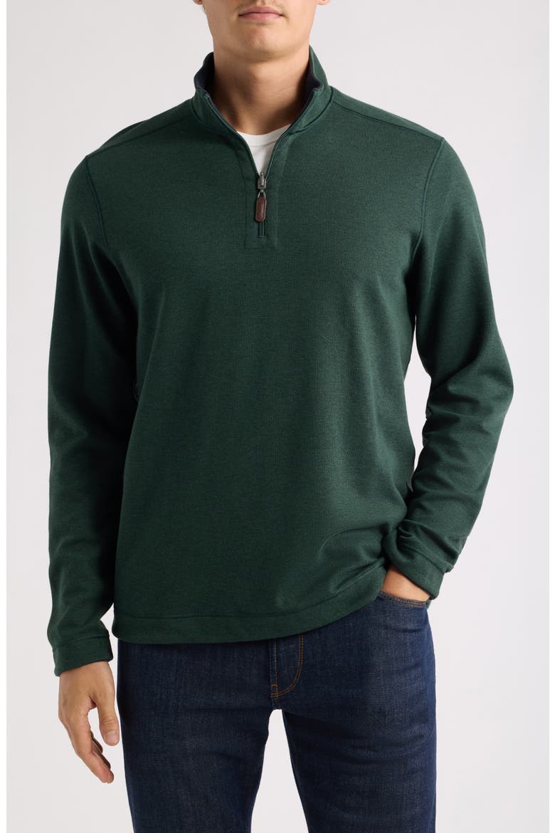 Icon Reversible Cotton Blend Piqué Quarter Zip Pullover, Main, color, FOREST/ NAVY