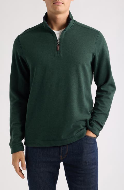 Icon Reversible Cotton Blend Piqué Quarter Zip Pullover