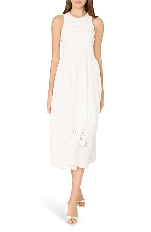 Milly Geo Eyelet Knit Combo Midi Dress In Ecru