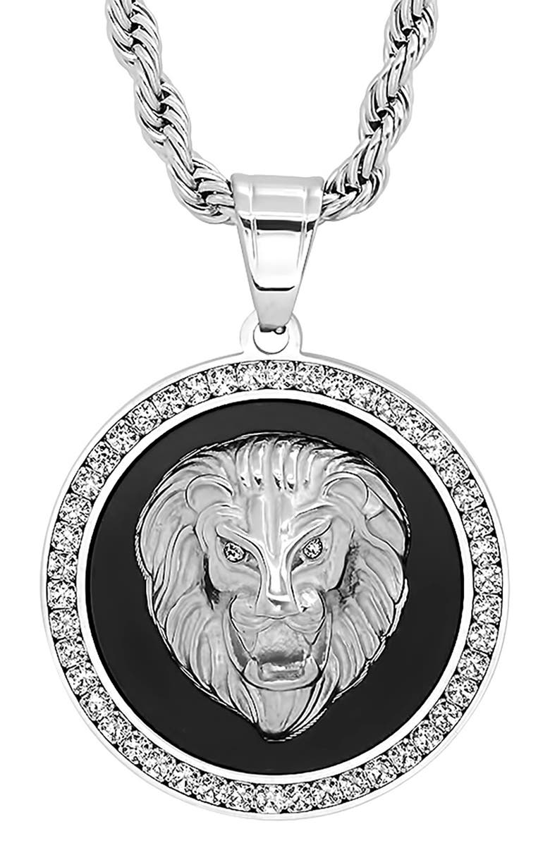 HMY JEWELRY 18K Gold Plated Pave Crystal Lion Pendant Necklace, Alternate, color, Metallic