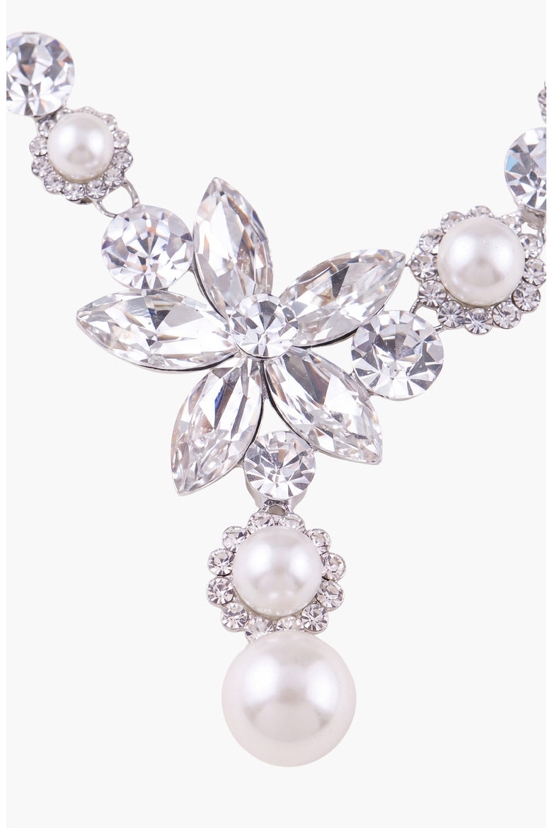 Flower Pearl Drop Necklace and Earrings Set, Alternate, color, Silver