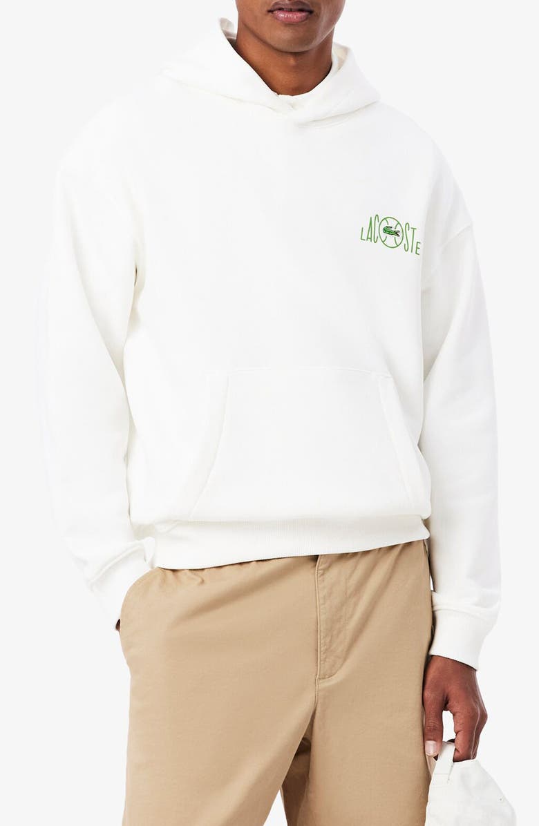 Lacoste Tennis Logo Cotton Fleece Hoodie, Main, color, Flour