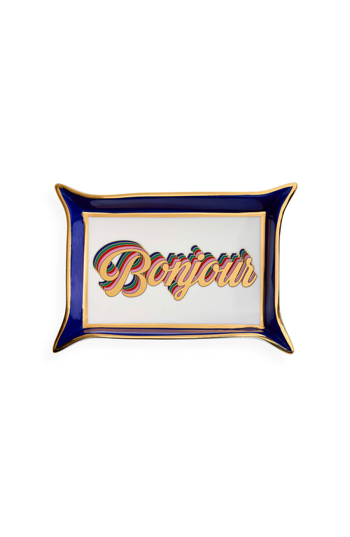 Jonathan Adler Bonjour Valet Tray In Blue/gold